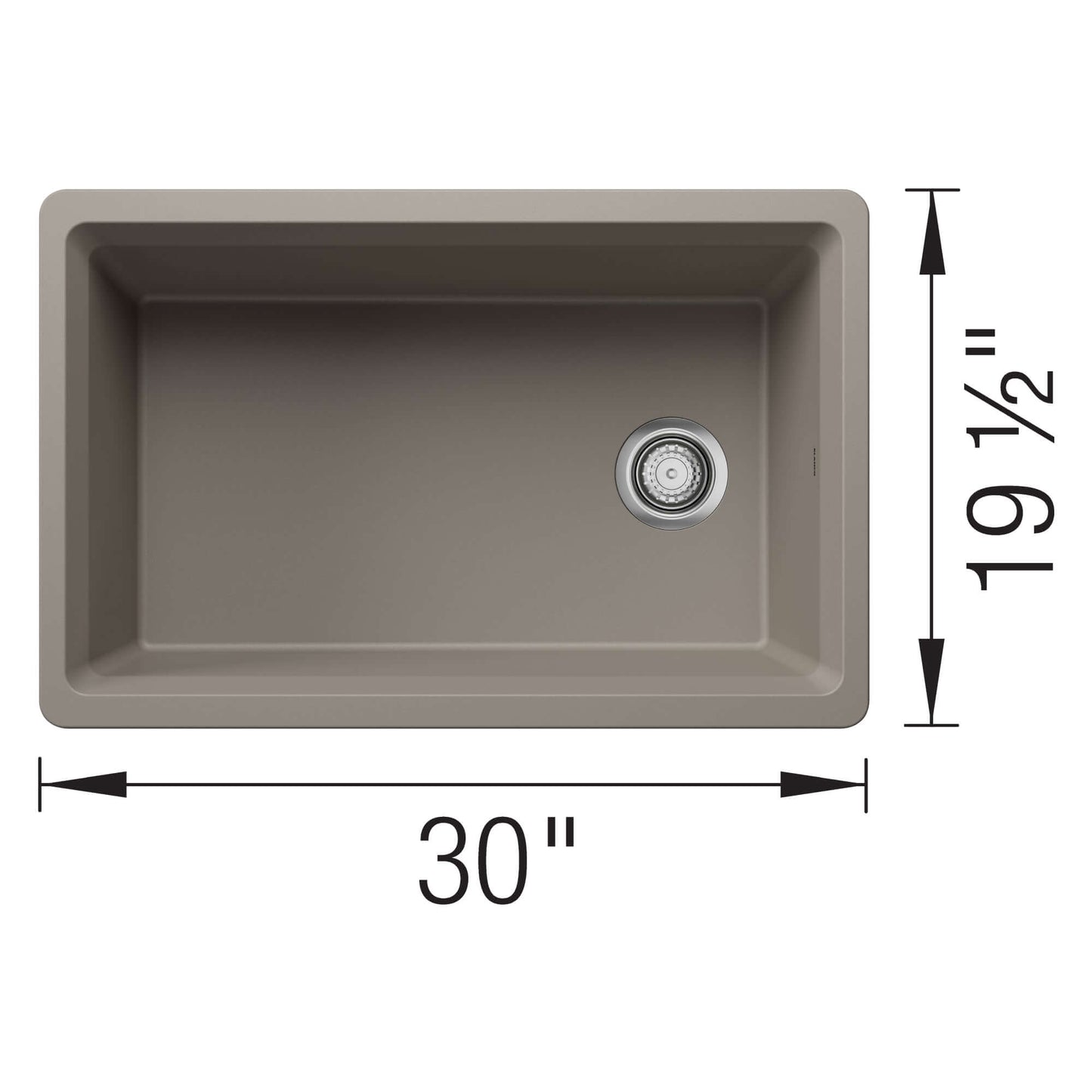 BLANCO Inteos SILGRANIT 30" Single Bowl Reversible Undermount Workstation Kitchen Sink top view with dimensions