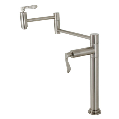 Kingston Brass KS8708DFL NuWave Deck Mount Pot Filler Faucet, Brushed Nickel, sleek design with foldable swing arms