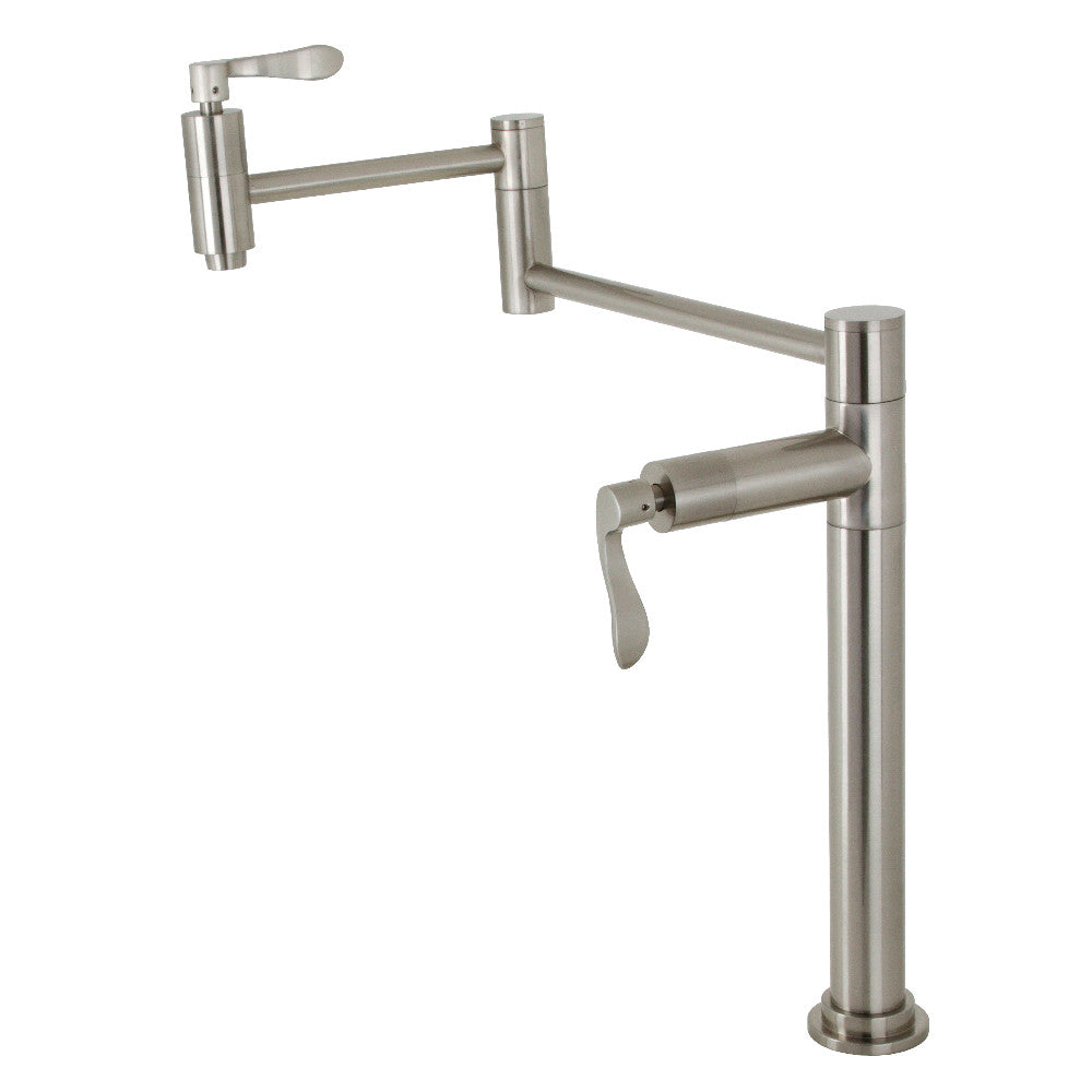 Kingston Brass KS8708DFL NuWave Deck Mount Pot Filler Faucet, Brushed Nickel, sleek design with foldable swing arms