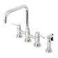 Kingston KS8287DLBS Concord Bridge Kitchen Faucet with Brass Sprayer, Brushed Brass design and chrome finish.