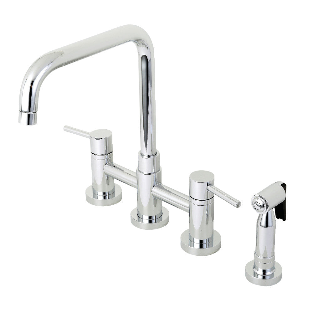 Kingston KS8287DLBS Concord Bridge Kitchen Faucet with Brass Sprayer, Brushed Brass design and chrome finish.