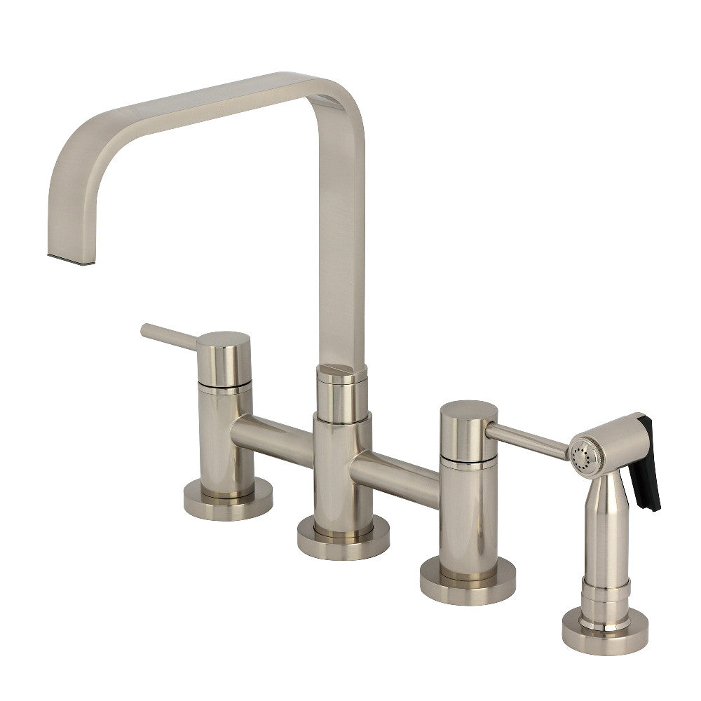 Kingston KS8257DLBS Concord Bridge Kitchen Faucet with Brass Sprayer, Brushed Brass in sleek design
