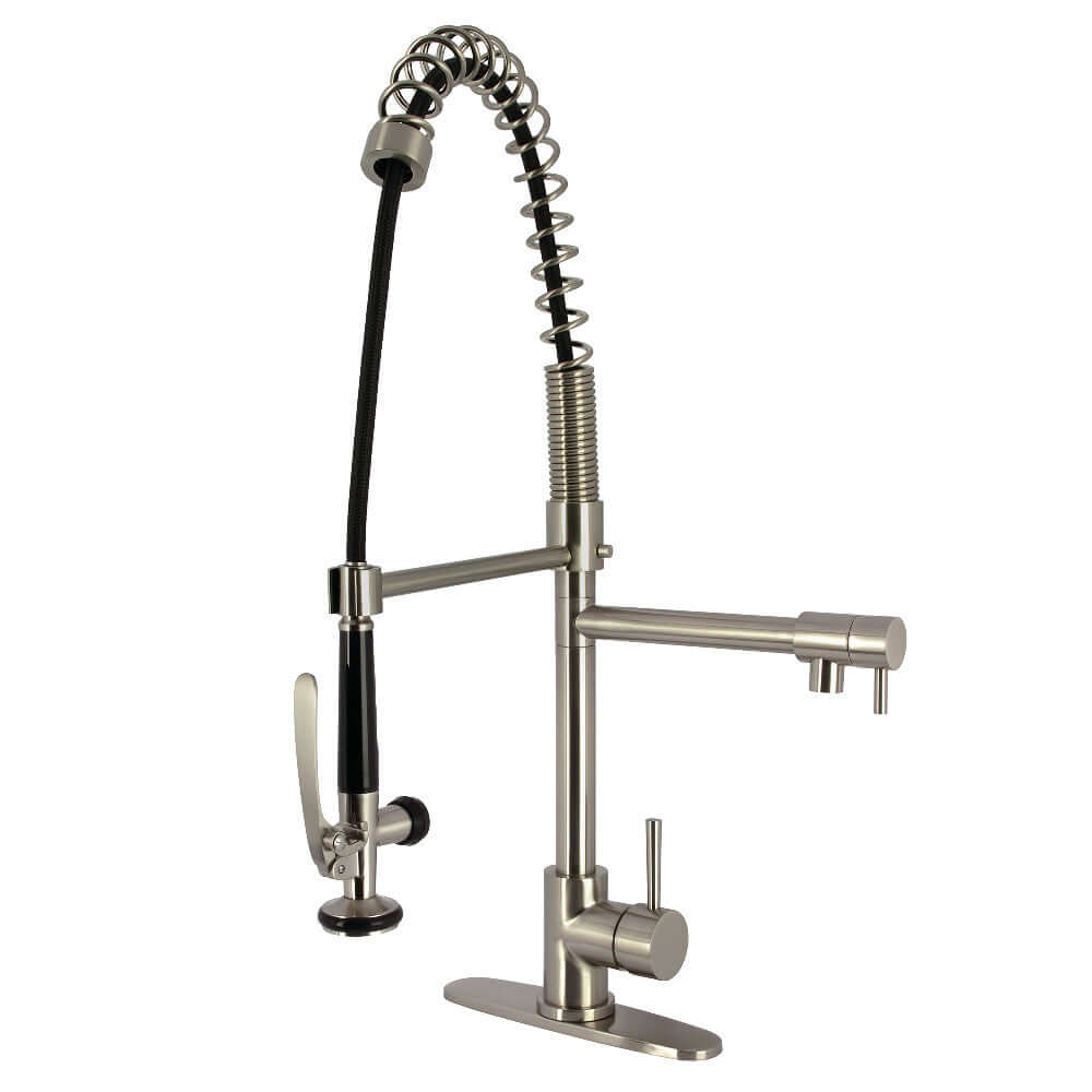 Kingston Brass LS8503DL Concord Single-Handle Deck-Mount Pre-Rinse Kitchen Faucet with Pot Filler, Brushed Brass