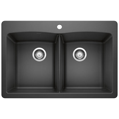 BLANCO Diamond SILGRANIT 33" 50/50 Double Bowl Dual Mount Kitchen Sink