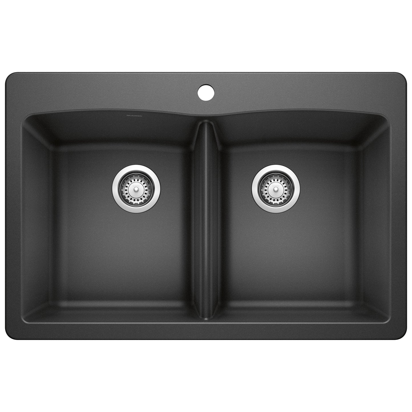 BLANCO Diamond SILGRANIT 33" 50/50 Double Bowl Dual Mount Kitchen Sink in black finish.