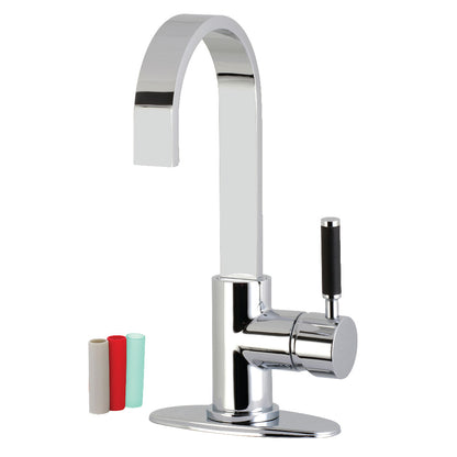 Kingston Brass LS8618DKL Kaiser Single-Handle Bar Faucet left side view showcasing high-arc spout and sleek minimalist design.