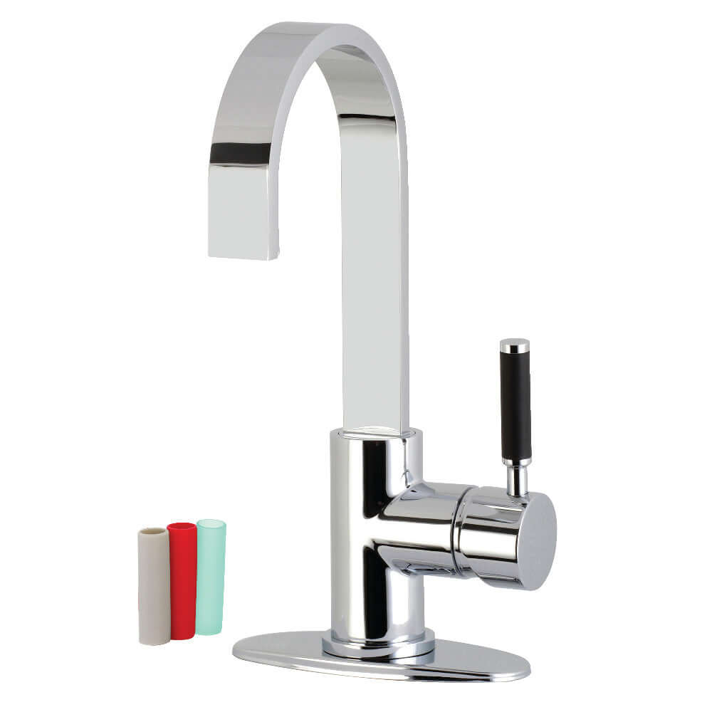 Kingston Brass LS8618DKL Kaiser Single-Handle Bar Faucet left side view showcasing high-arc spout and sleek minimalist design.