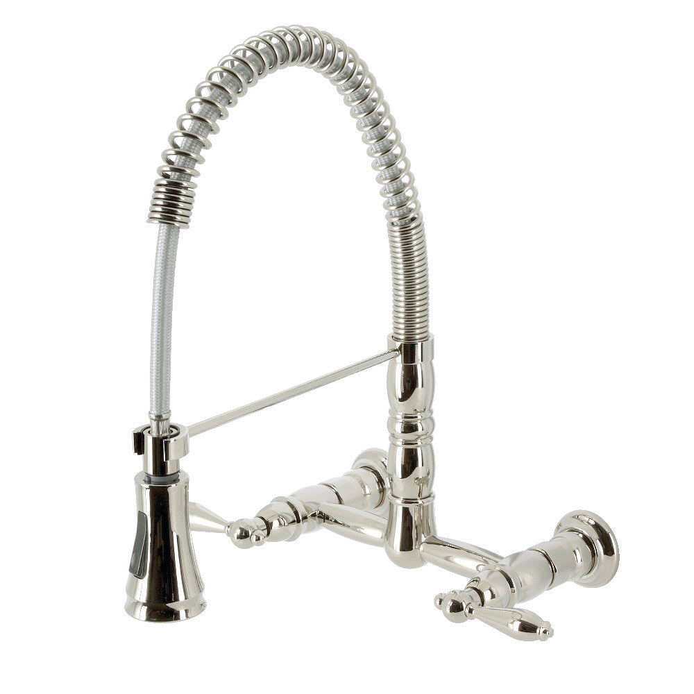 Gourmetier GS1243AL Heritage Double-Handle Wall-Mount Pre-Rinse Bridge Kitchen Faucet, Antique Brass.