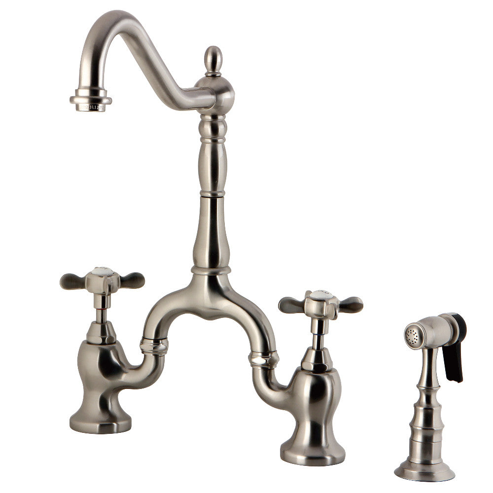Kingston KS7758BEXBS Essex Bridge Kitchen Faucet with Brass Sprayer, Brushed Nickel