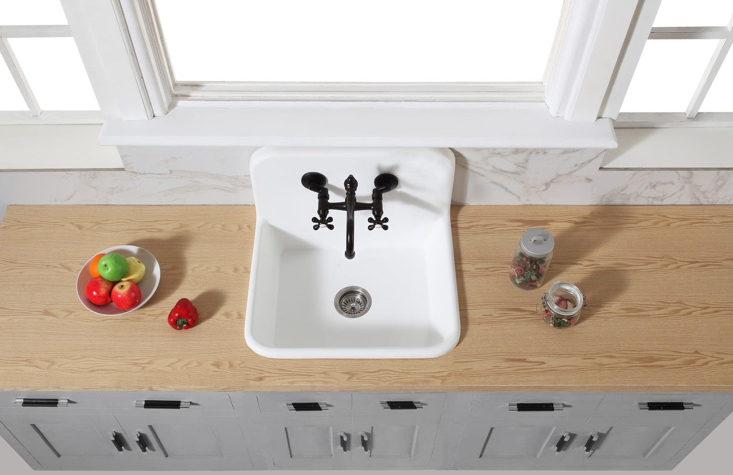 KINGSTON Brass 24" Solid Surface Kitchen Sink with Backsplash - Matte White