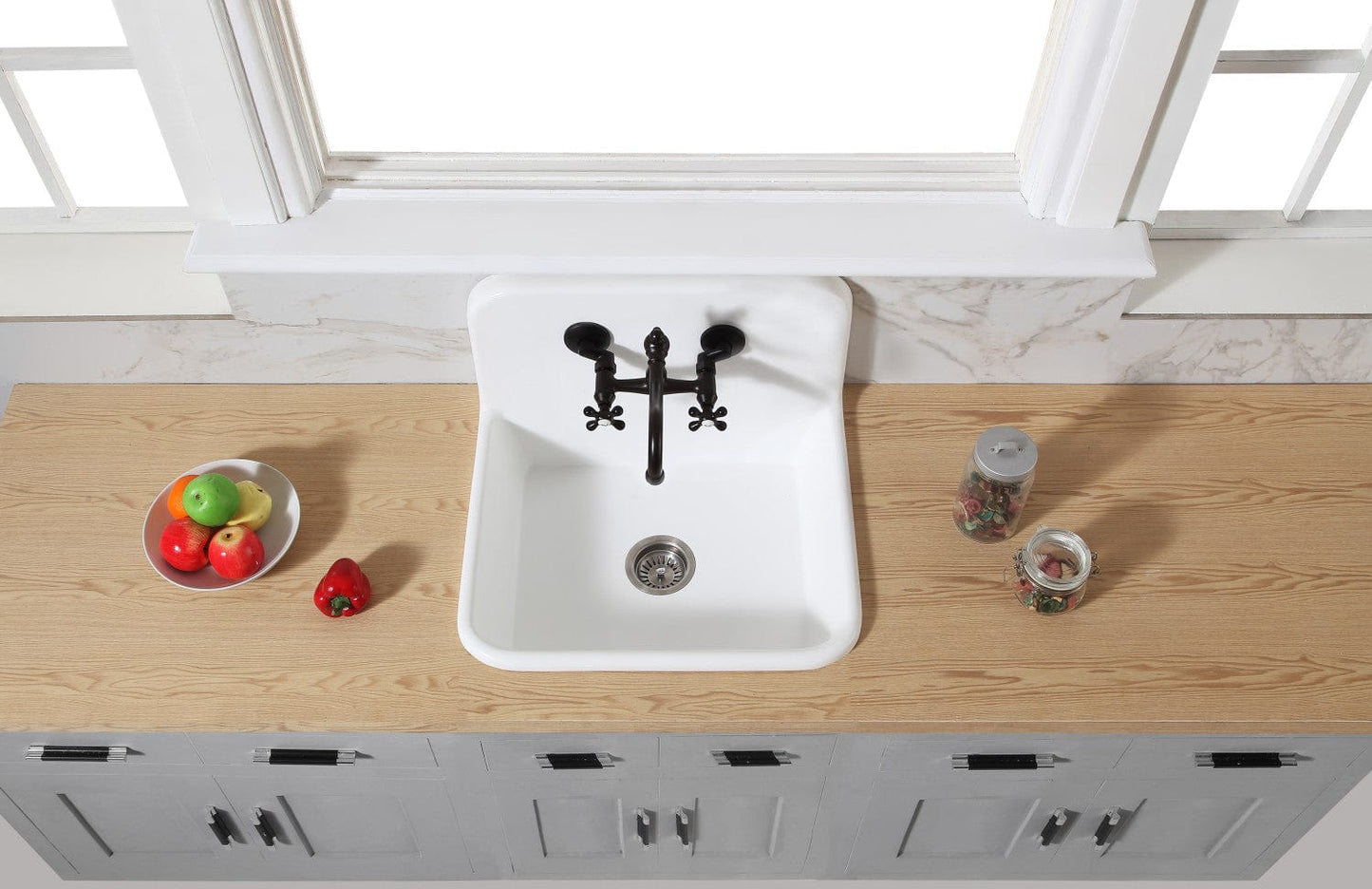 KINGSTON Brass Gourmetier 24" Solid Surface Kitchen Sink with Backsplash - Matte White