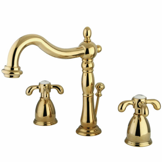 KINGSTON Brass French Country Widespread Bathroom Faucet with Brass Pop-Up - Polished Brass