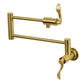 Kingston Brass KS4103DFL NuWave Wall Mount Pot Filler Faucet, Antique Brass with foldable swing arms and brushed brass finish.