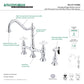 Kingston Brass Heritage Bridge Kitchen Faucet with Brass Sprayer and Cross Handles in Polished Chrome featuring cross handles and side sprayer.