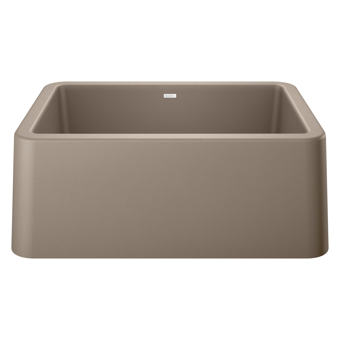 BLANCO Ikon SILGRANIT 27" Single Bowl Apron-Front Farmhouse Sink in brown finish, showcasing compact design.