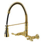Gourmetier GS1243AL Heritage Double-Handle Wall-Mount Pre-Rinse Bridge Kitchen Faucet, Antique Brass with high arching spout.