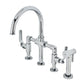 Kingston KS2333KL Whitaker Industrial Style Bridge Kitchen Faucet with Brass Sprayer, Antique Brass, Polished Chrome finish.