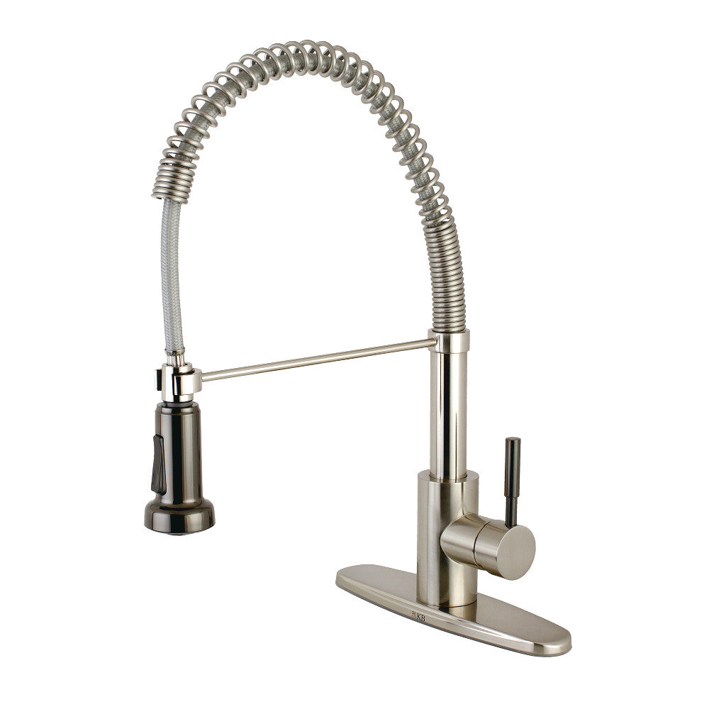 Gourmetier GSY8888DKL Kaiser Single-Handle Deck-Mount Pre-Rinse Kitchen Faucet, Brushed Nickel/Black Stainless Steel.