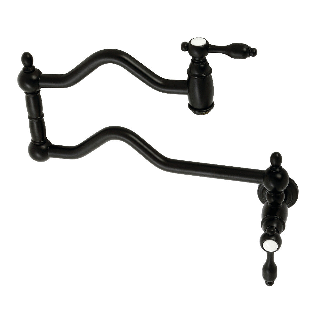 Kingston Brass KS2107TAL Tudor Wall Mount Pot Filler Faucet, Brushed Brass with matte black finish