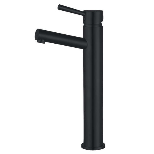 Fauceture LS8413DL Concord Single-Handle Vessel Sink Faucet, Brushed Brass, left side view, matte black finish.