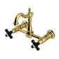 Kingston KS2443PKX Duchess Two-Handle Wall Mount Bridge Kitchen Faucet, Antique Brass with black handles