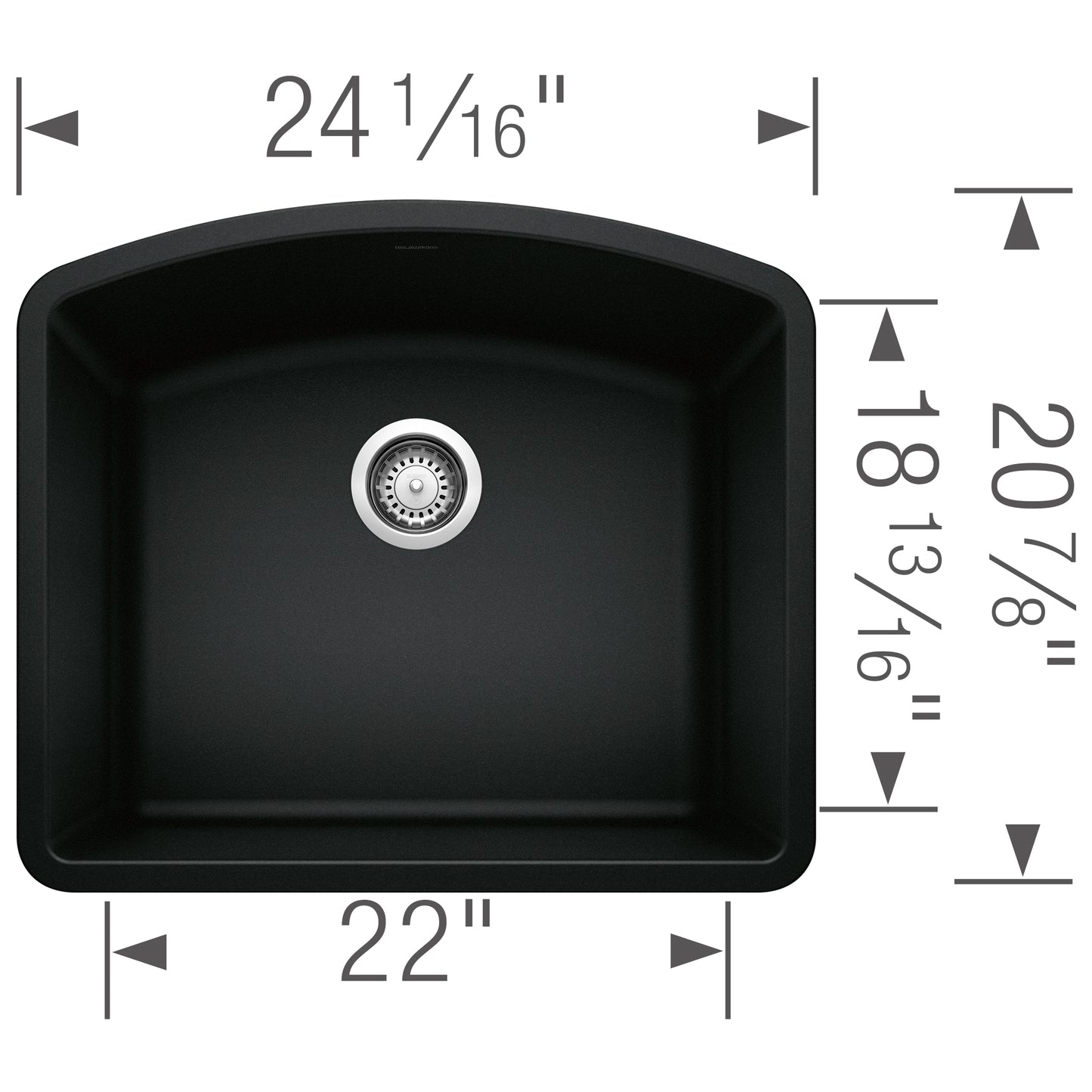 BLANCO Diamond SILGRANIT 24" Single Bowl Undermount Kitchen Sink dimensions and design layout.