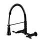 Gourmetier GS1243AL Heritage Double-Handle Wall-Mount Pre-Rinse Bridge Kitchen Faucet, Antique Brass in Matte Black finish.