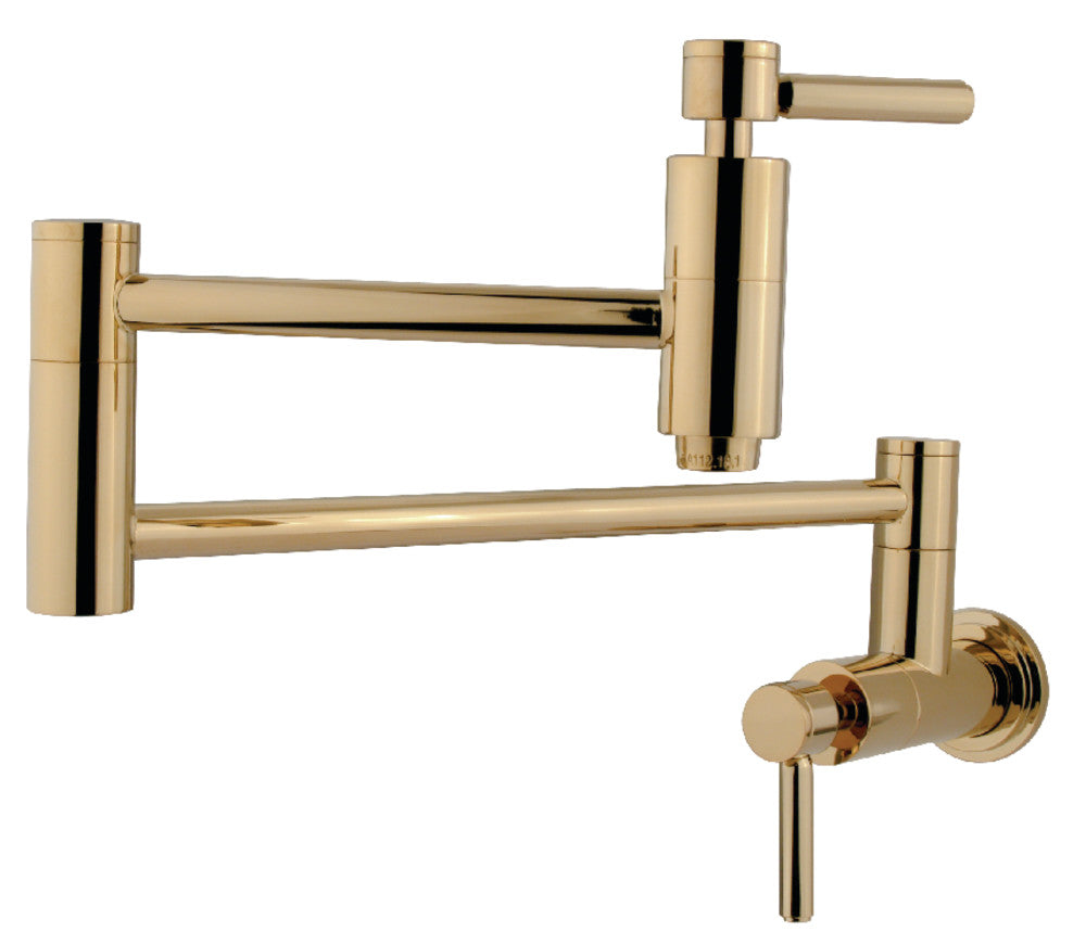 Kingston Brass KS8103DL Concord Wall Mount Pot Filler Faucet, Antique Brass with sleek cylindrical design