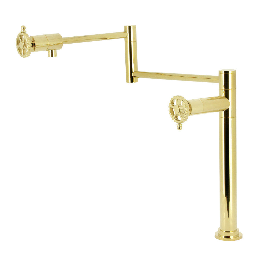 Kingston Brass KS4703CG Fuller Deck Mount Pot Filler Faucet, Antique Brass with foldable swing arms