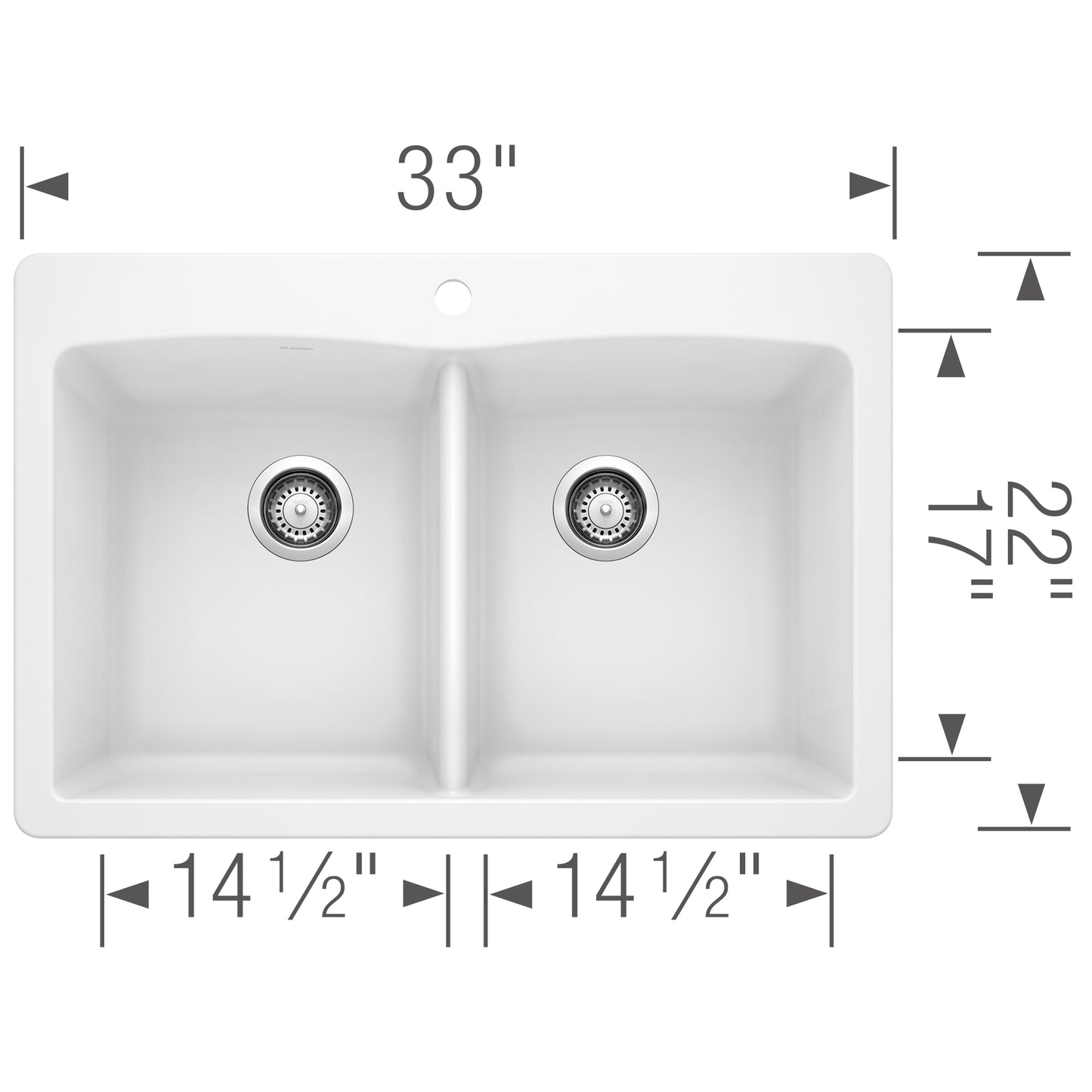 BLANCO Diamond SILGRANIT 33" 50/50 Double Bowl Dual Mount Kitchen Sink dimensions and design.