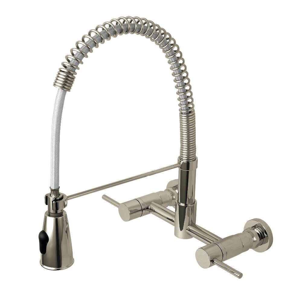 Gourmetier GS8287DL Concord Double-Handle Wall-Mount Pre-Rinse Bridge Kitchen Faucet, Brushed Brass.