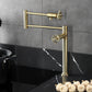 Kingston Brass KS4703RKX Webb Deck Mount Pot Filler Faucet with Knurled Handle, Antique Brass on modern countertop