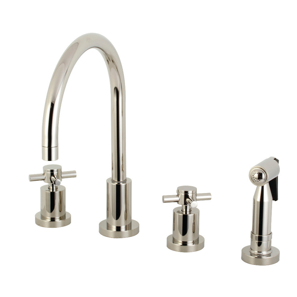 Kingston Brass KS8723DXBS Concord Double-Handle Widespread Kitchen Faucet with Brass Sprayer, Antique Brass