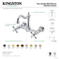 Kingston KS1263AX Heritage Two-Handle Wall Mount Bridge Kitchen Faucet, Antique Brass with solid brass construction and swivel spout.