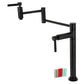 Kingston Brass KS8707DKL Kaiser Deck Mount Pot Filler Faucet, Brushed Brass with matte black finish and silicone rubber handles.