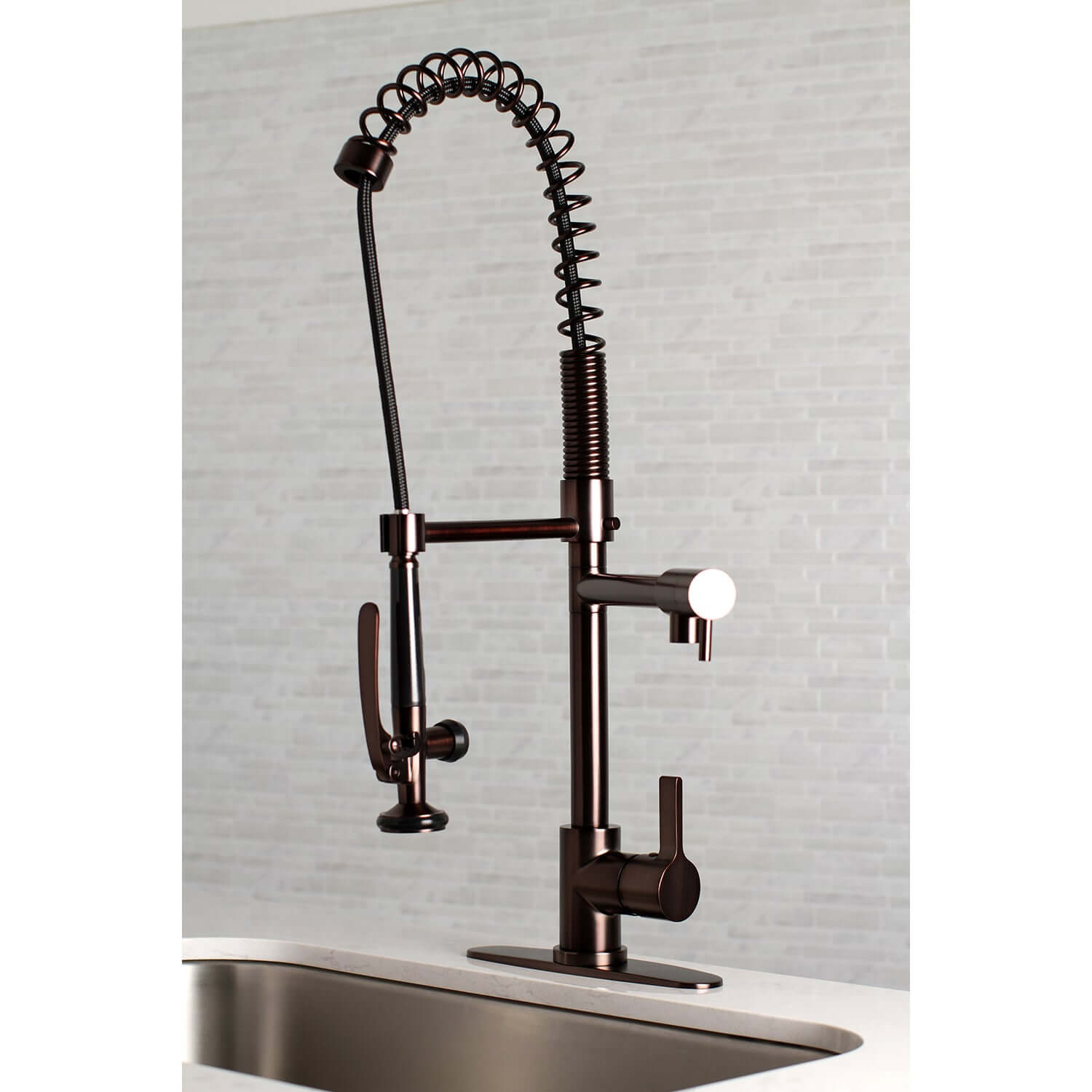 Gourmetier LS8503CTL Continental Single-Handle Deck-Mount Pre-Rinse Kitchen Faucet with Pot Filler, Brushed Brass