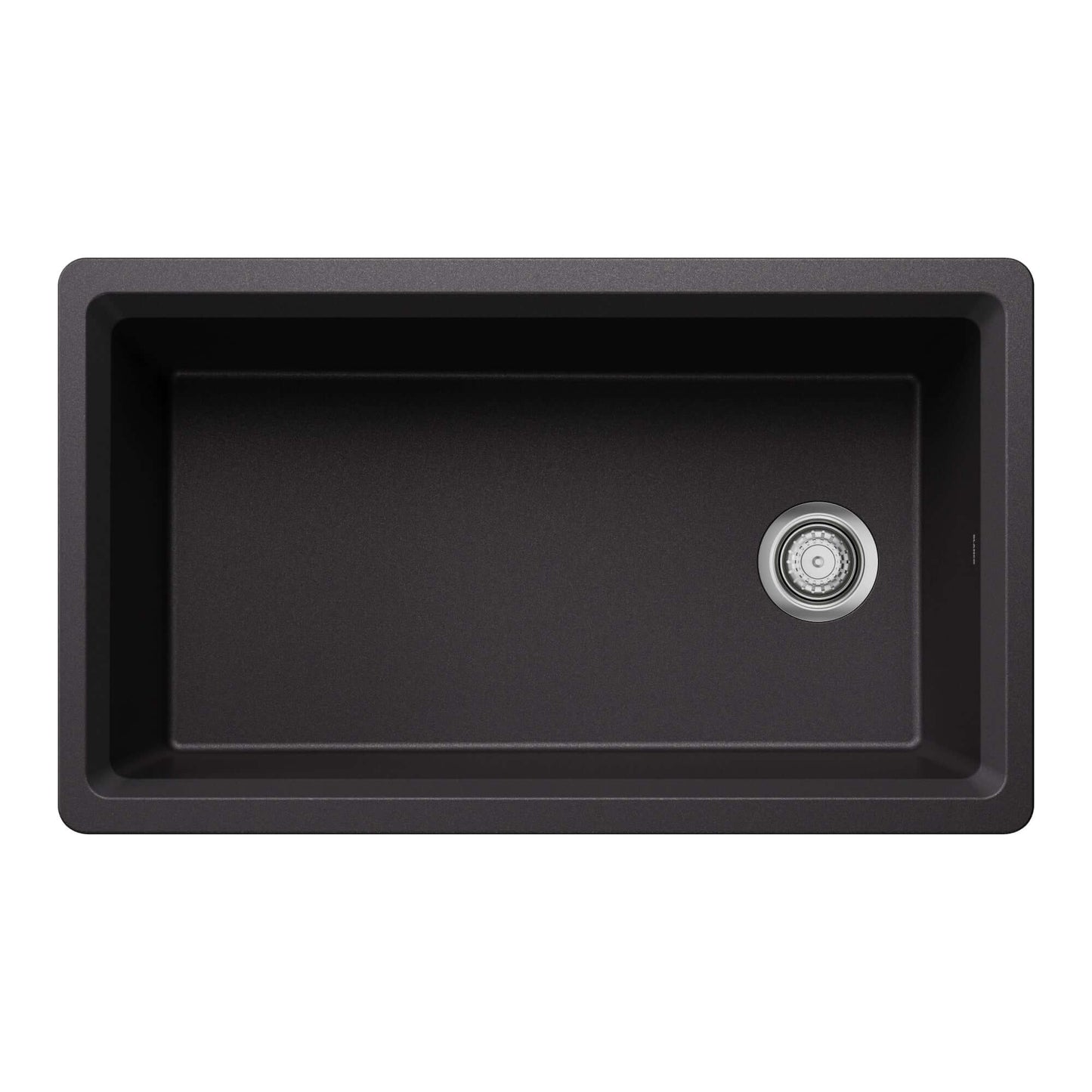 BLANCO Inteos SILGRANIT 33" Single Bowl Reversible Undermount Workstation Kitchen Sink in black finish view from above.