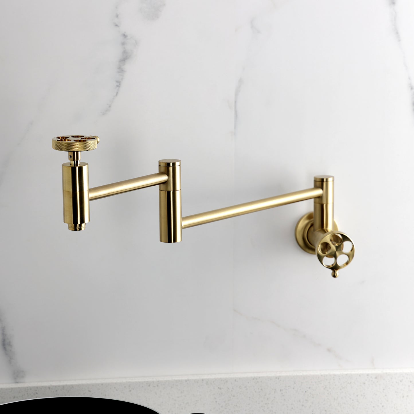 Kingston Brass KS8103RKZ Wendell Wall Mount Pot Filler Faucet with Knurled Handle, Antique Brass