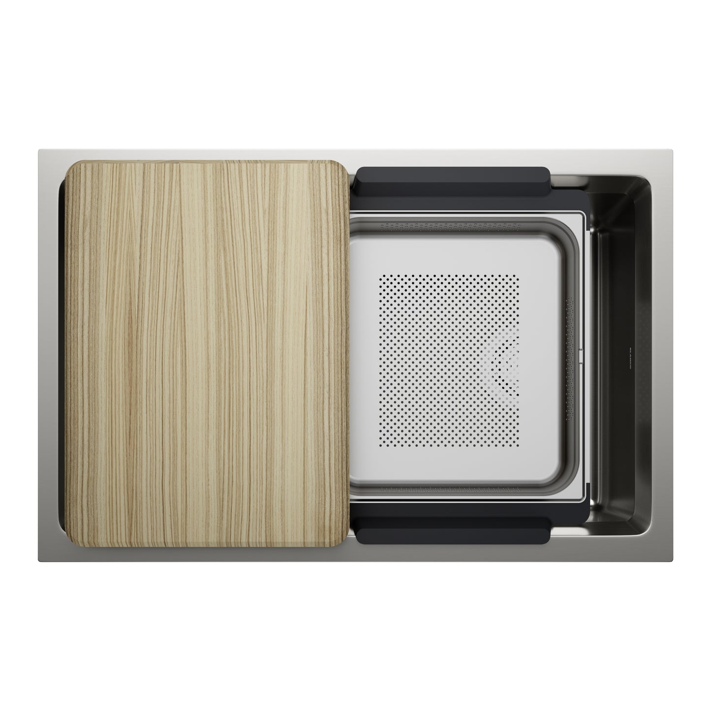 BLANCO Inteos 30" Single Bowl Reversible Undermount Stainless Steel Workstation Kitchen Sink with cutting board and accessory.
