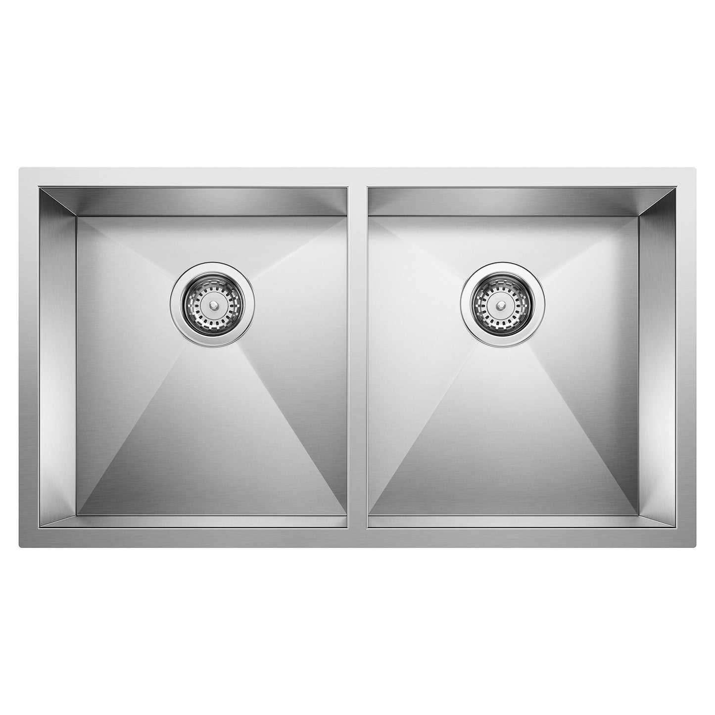 BLANCO Quatrus R0 32" 50/50 Double Bowl Undermount Stainless Steel Kitchen Sink view with dual basins.