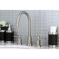 Kingston Brass KS8958DL Concord Widespread Bathroom Faucet with Brass Pop-Up, Brushed Nickel in modern bathroom setting.