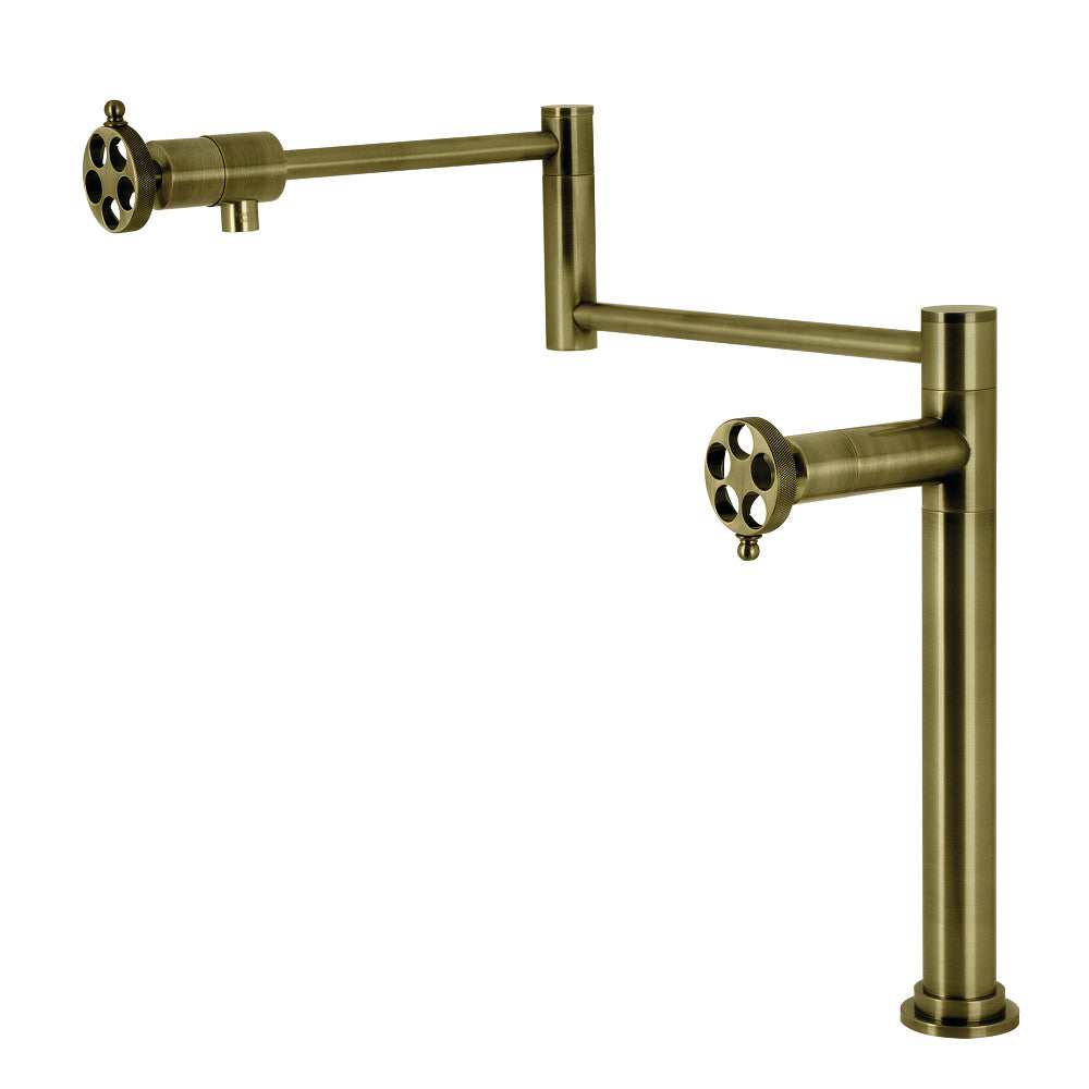 Kingston Brass KS4703RKZ Wendell Deck Mount Pot Filler Faucet with Knurled Handle, Antique Brass