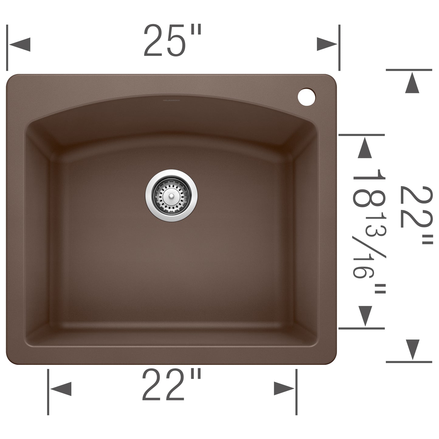 BLANCO Diamond SILGRANIT 25" Single Bowl Dual Mount Kitchen Sink with dimensions 25" x 22" x 22".