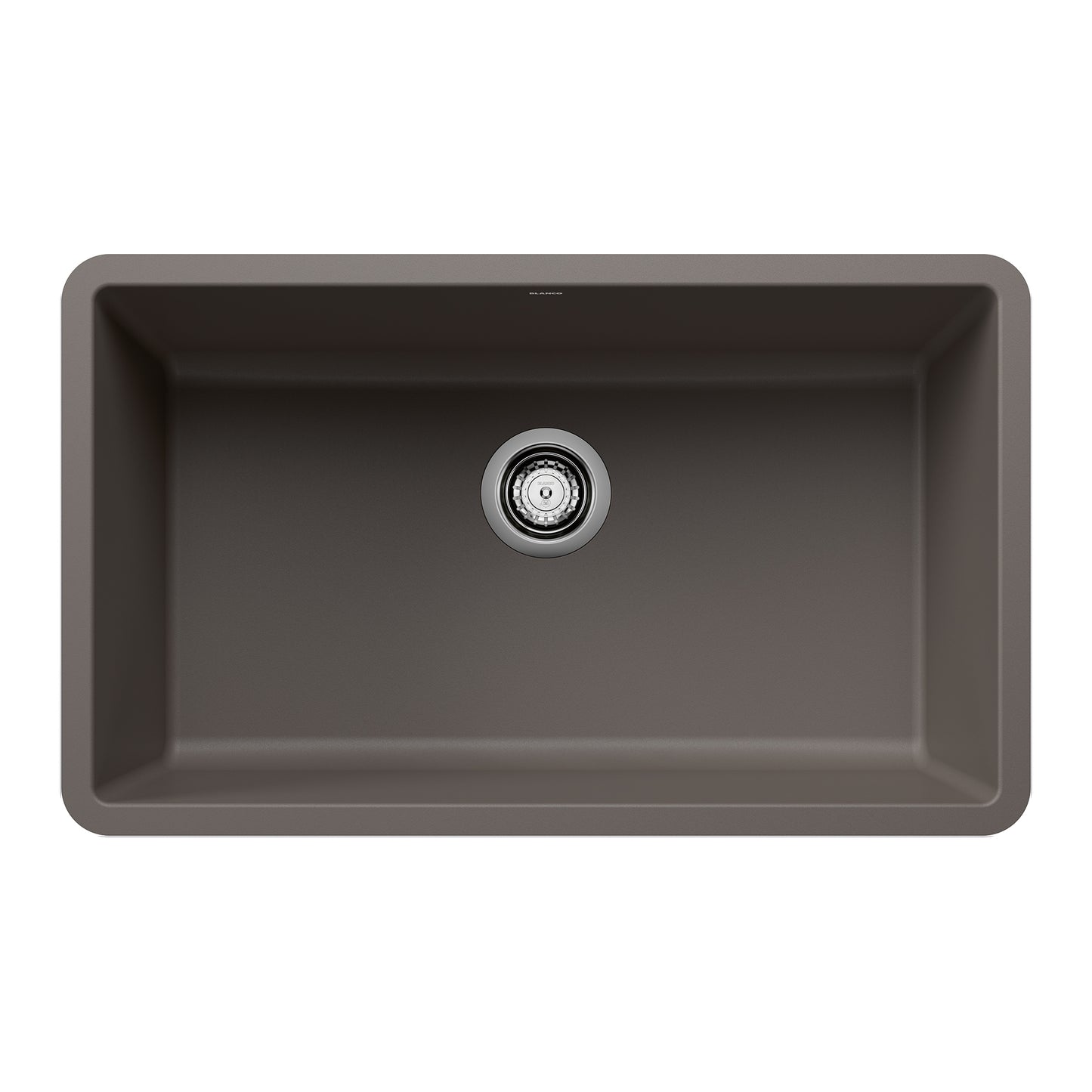 BLANCO Precis SILGRANIT 30" Single Bowl Undermount Kitchen Sink in a sleek dark finish, showcasing its modern design.