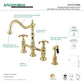 Kingston KS1277TXBS French Country Bridge Kitchen Faucet with Brass Sprayer, Brushed Brass - elegant gooseneck design and solid brass construction.