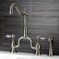 Kingston KS7753BALBS Heirloom Bridge Kitchen Faucet with Brass Sprayer, Antique Brass