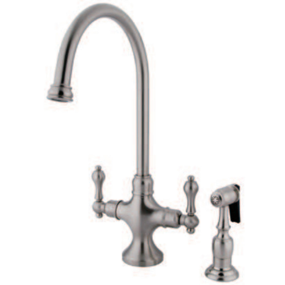 Kingston Brass KS1763ALBS Vintage Two-Handle Single-Hole Kitchen Faucet with Brass Sprayer, Antique Brass