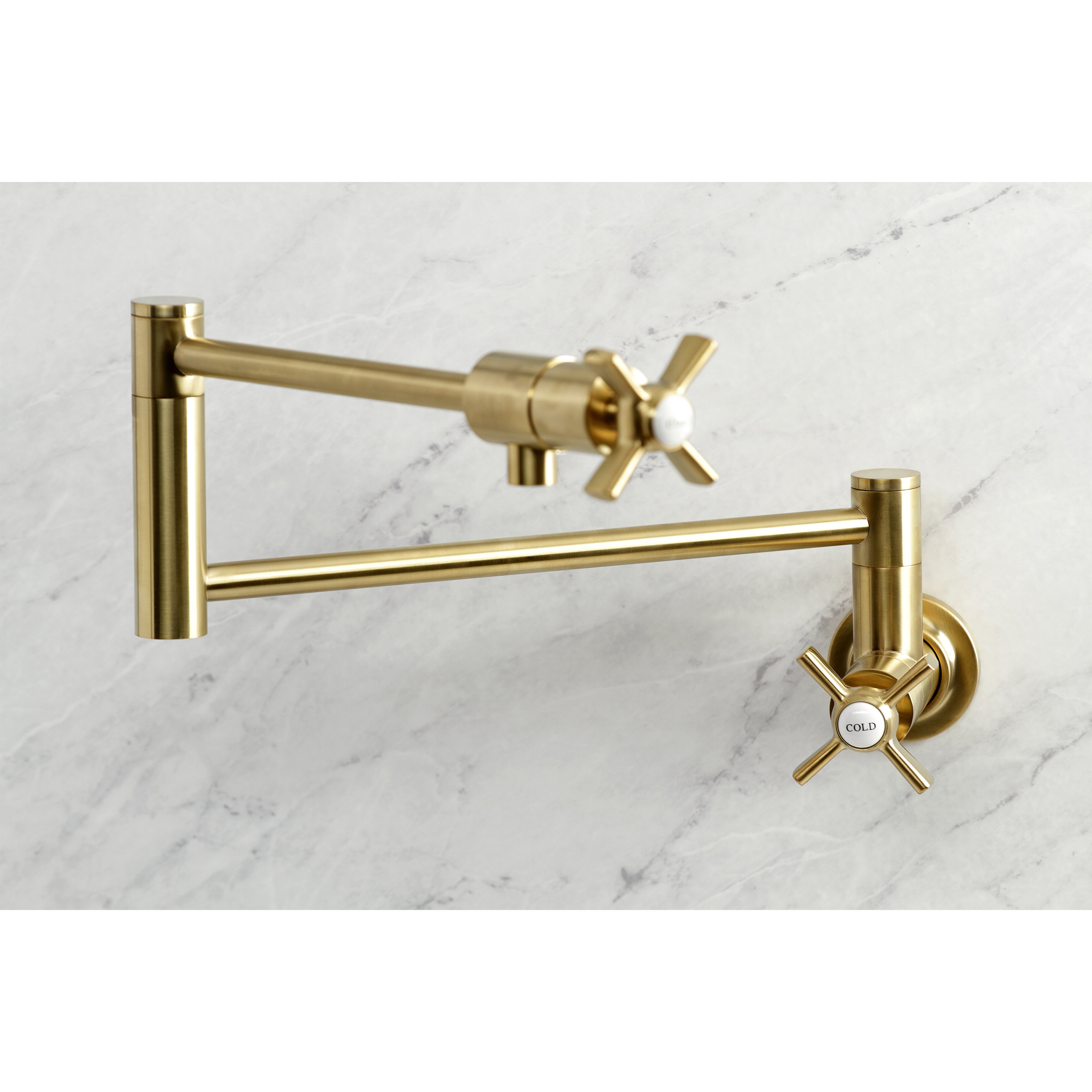 Kingston Brass KS4107ZX Millennium Wall Mount Pot Filler Faucet, Brushed Brass with foldable swing arms