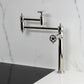 Kingston Brass KS3703CG Fuller Deck Mount Pot Filler Faucet, Antique Brass on a modern kitchen countertop.