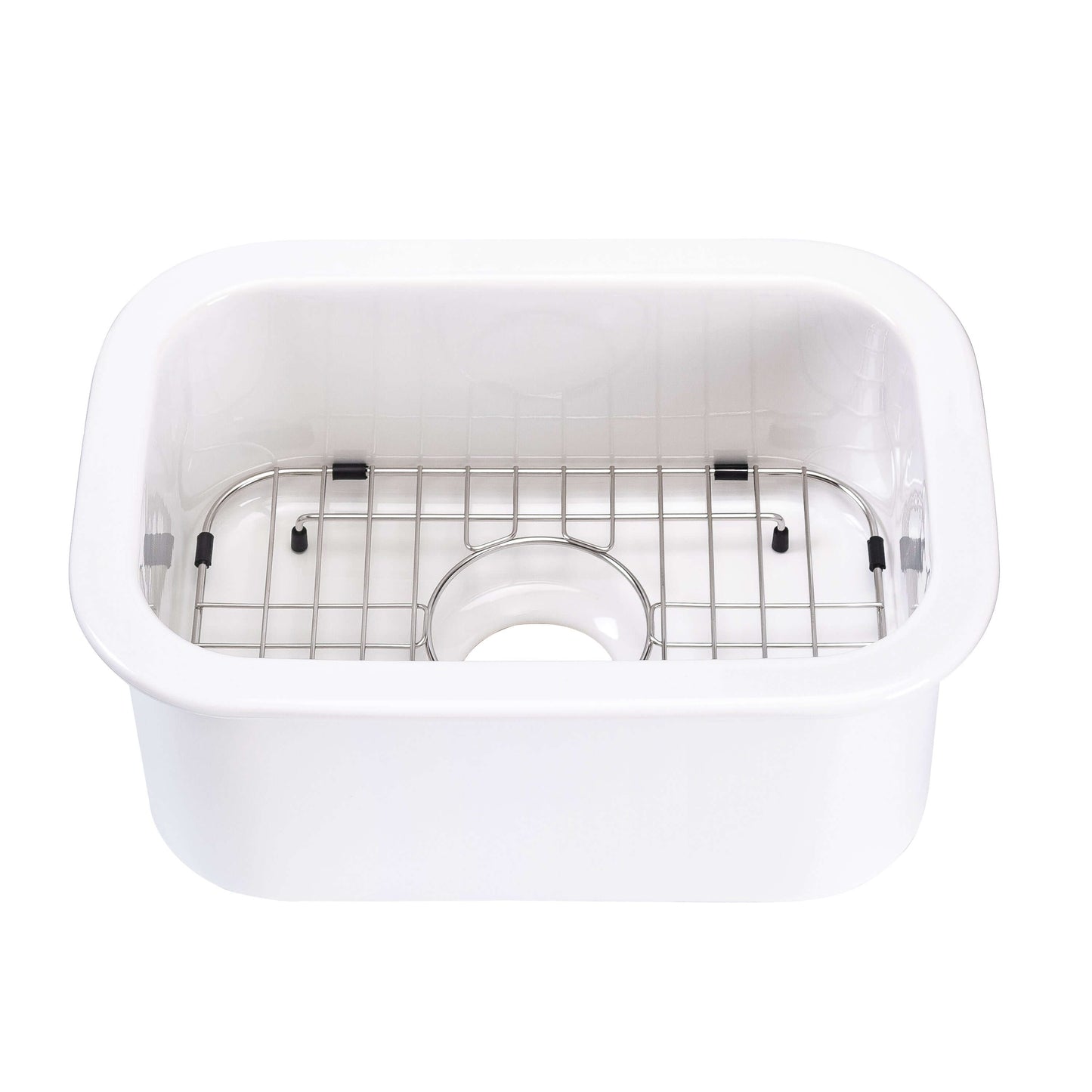 Alfi 13" x 19" Dual Mount Fireclay Prep Sink - ABF1319UD with stainless steel grid.